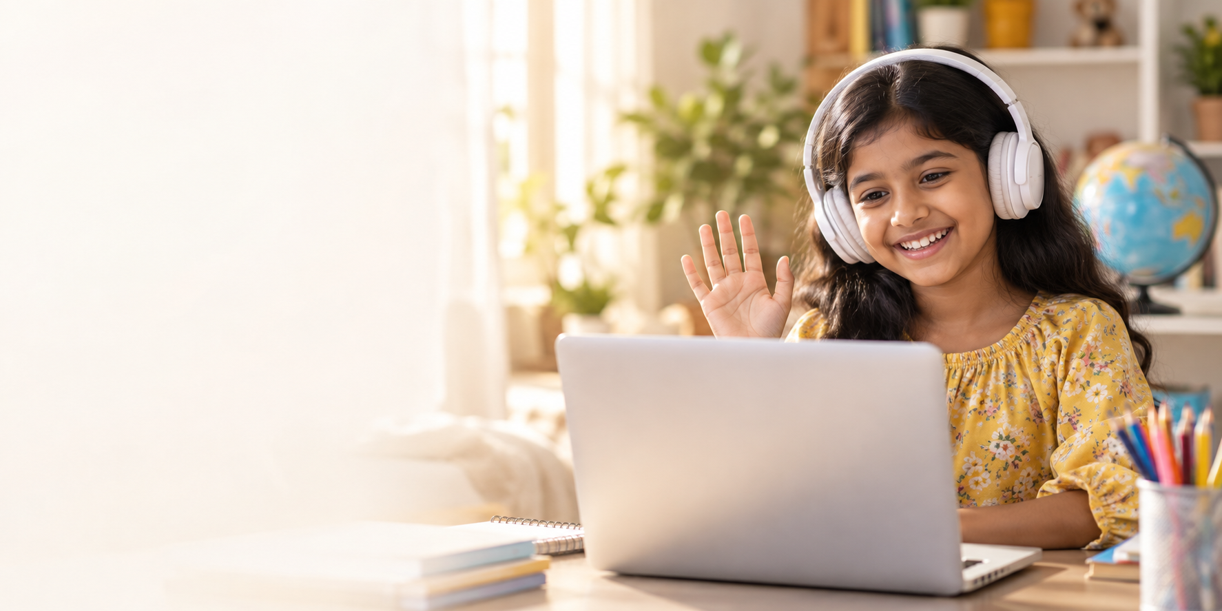 Illustration of a child enjoying an online lesson